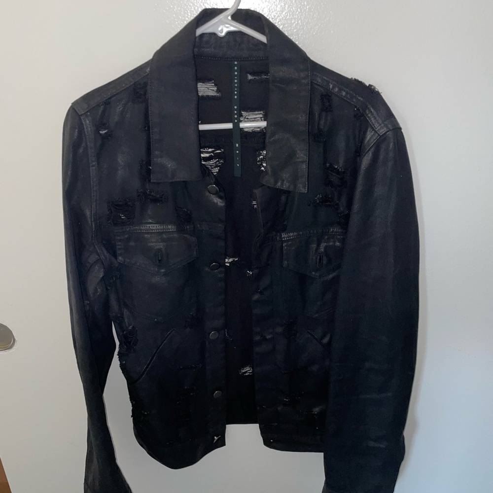 CHRISTIAN DADA black waxed destroyed denim jacket Dior
